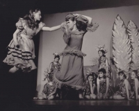 Anne Waldman (left) playing \'Alice\' in Alice in Wonderland, Greenwich House Children\'s Theatre, New York City, 1957