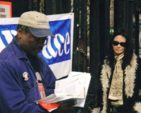 David Henderson reading outside the Poetry Project at St Marks Church in the Bowery, New York City. Photo by Nathaniel Siegel, circa 2010.
