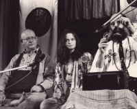 Philip Whalen, Anne Waldman, Allen Ginsberg, performing at Naropa, 1975, photo by Rachel Homer